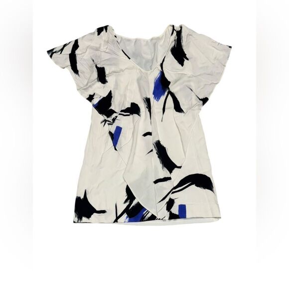 MILLY women’s Tokyo white & blue Abstract Print Mini Drape Dress Open Back sz 2 - Picture 3 of 6